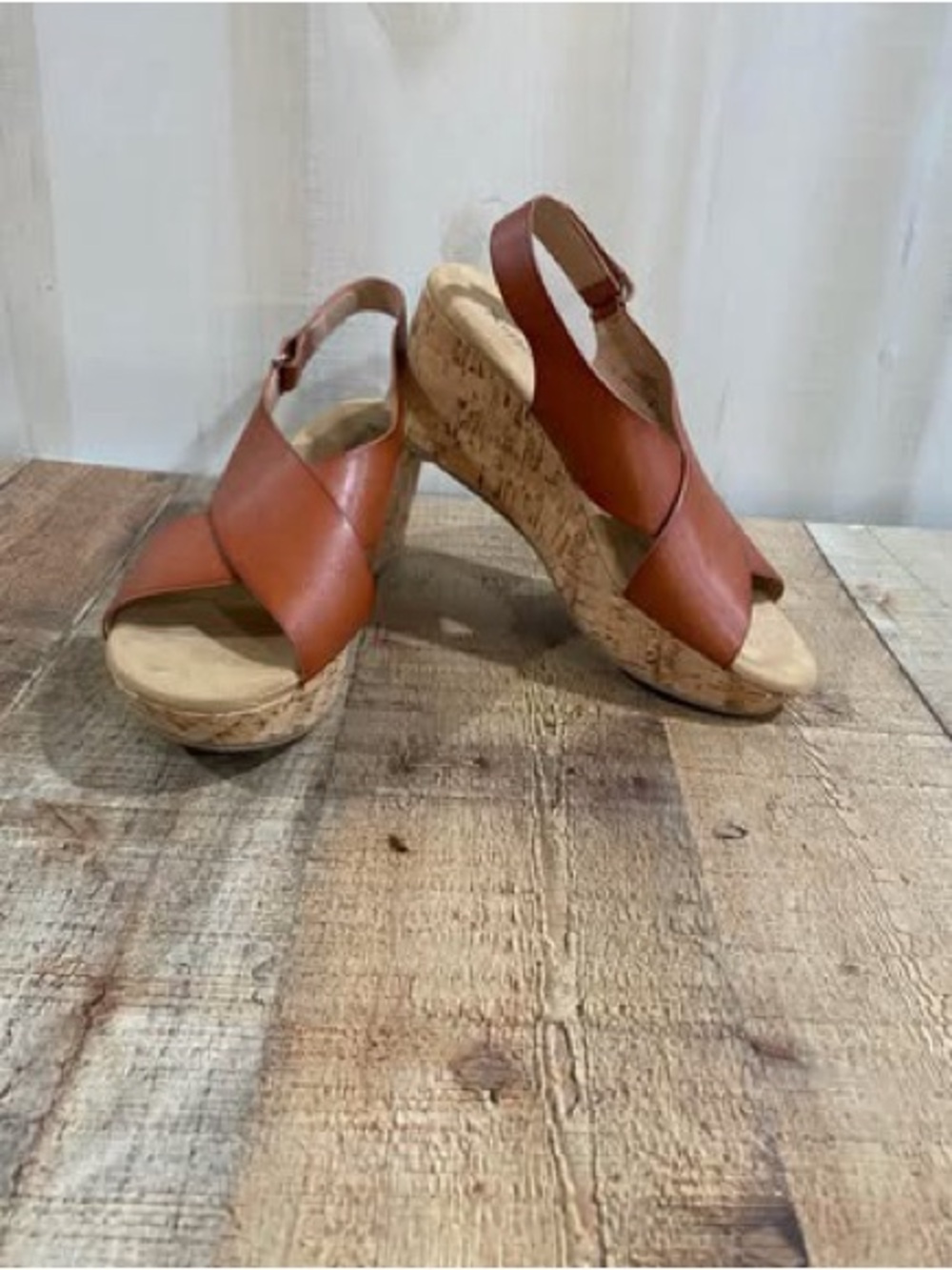 Xappeal NWOT Cognac Crisscross Platform 3” Wedge Sandals Size 9.5